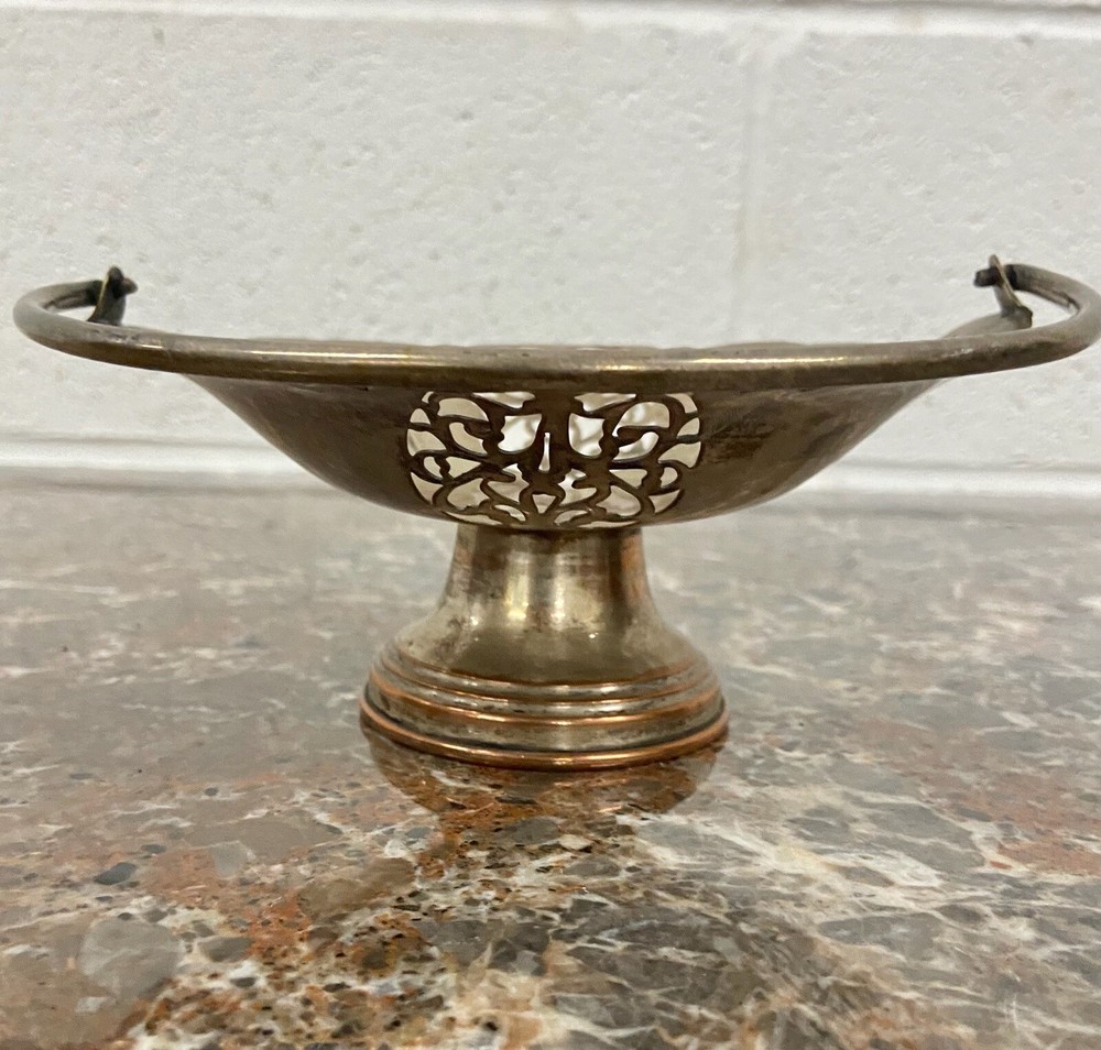 Vintage Metal Basket with Cutouts and Movable Handle