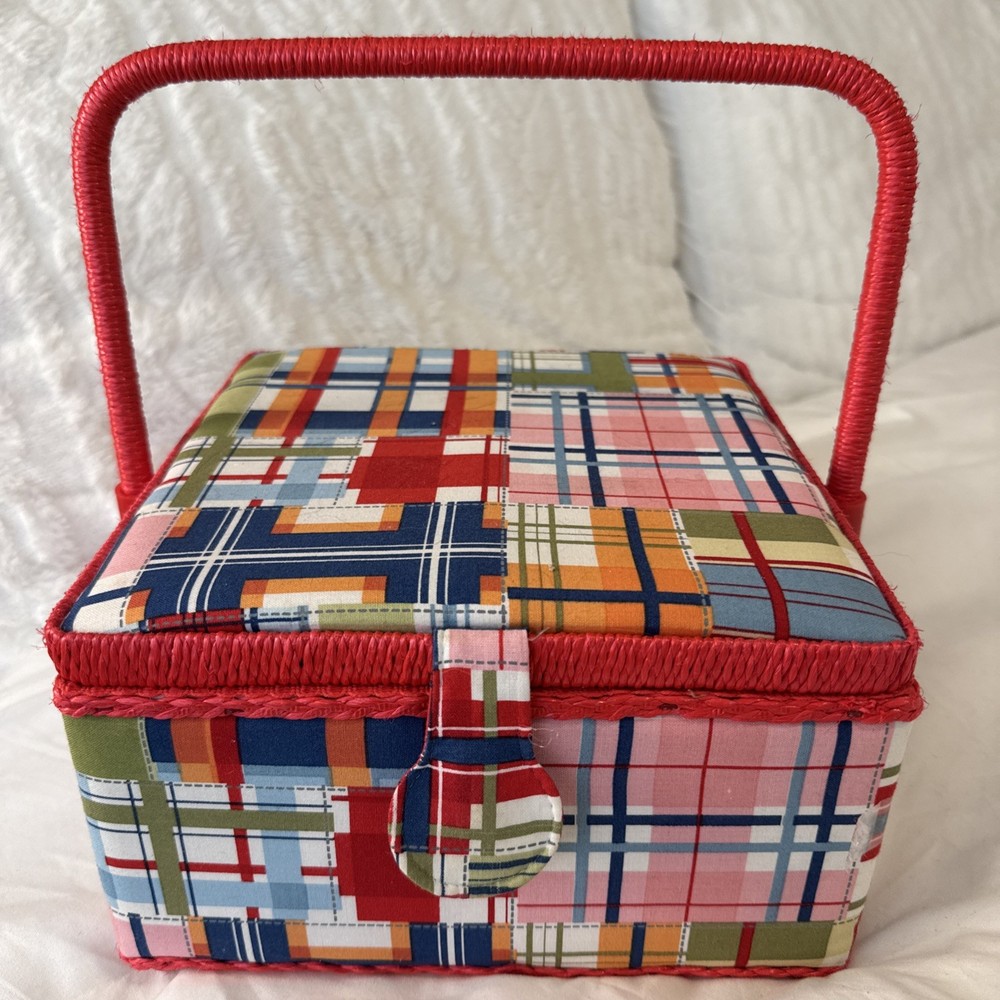 Sewing Basket , Multicolor Fabric Design, Pocket storage Inside, 9x9x4