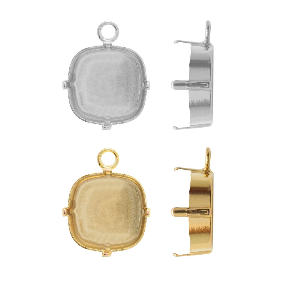 Brass Bail Base for Embedding Square Cushion Shape Crystals 18mm * Choose Colors