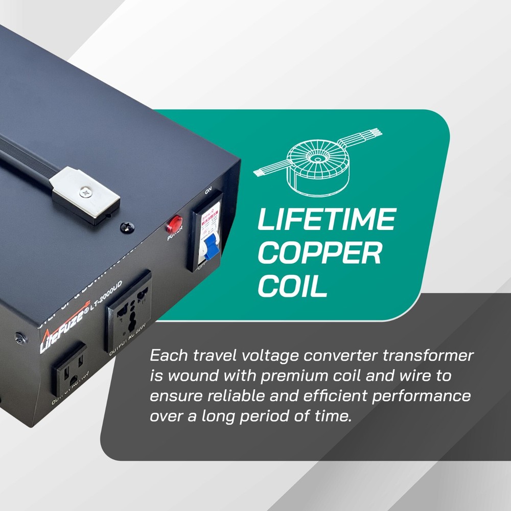 LiteFuze 2000 Watt Voltage Converter Transformer Step Up/Down (LT-2000UD)