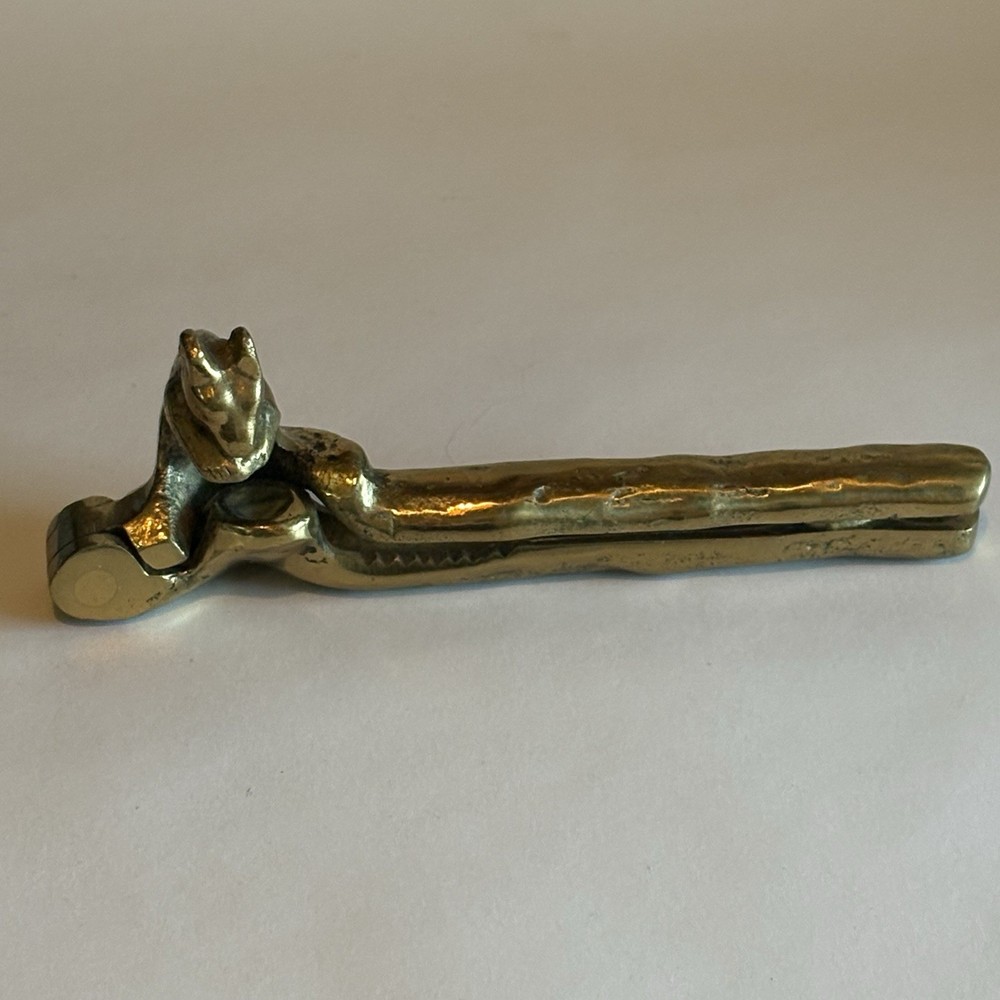 Vintage 5 1/2" SQUIRREL Golden SOLID BRASS Nut Cracker OLD