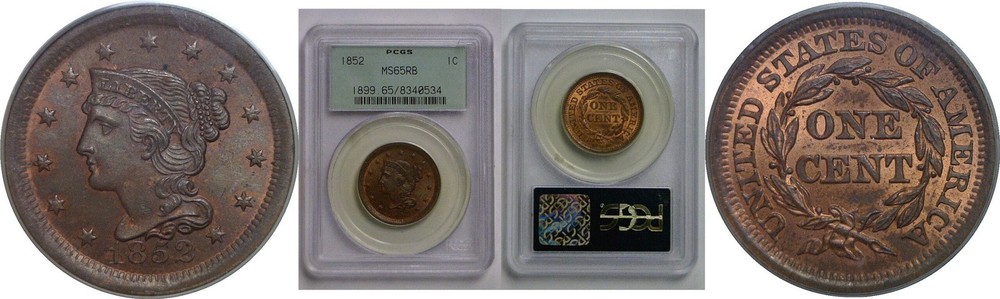 1852 Large Cent   PCGS MS-65 RB