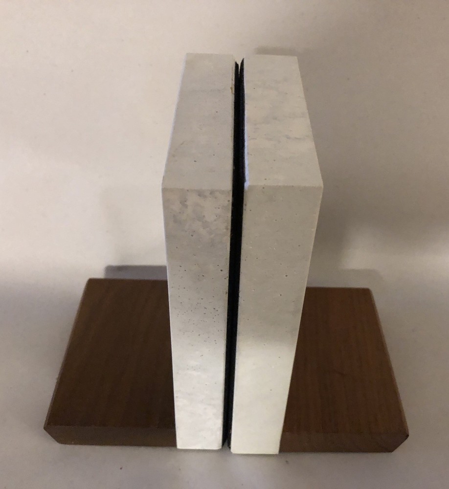 MCM Pair Bookend Etched Mountain River Design STONE ART Study Cabin Signed