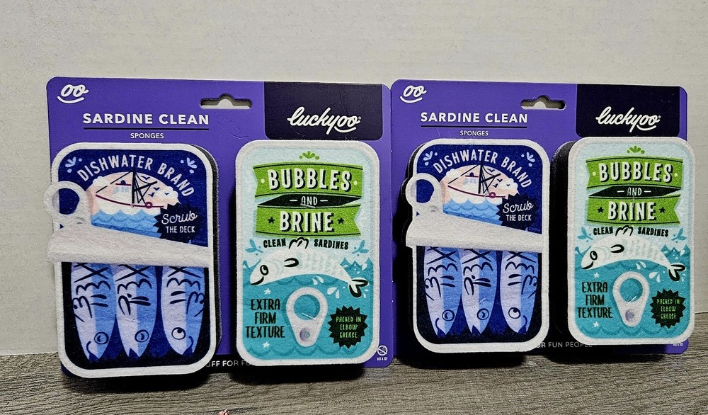 (2) Pack Luckyoo Double Sided Fun Sponges. Sardine Clean