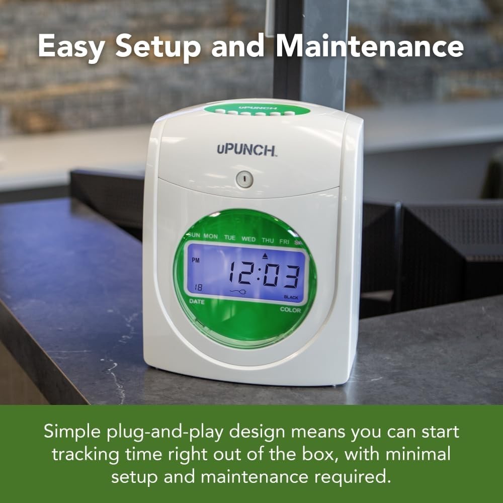 Versatile Timekeeping Clock with Rack and Clear Printing for Payroll Processing