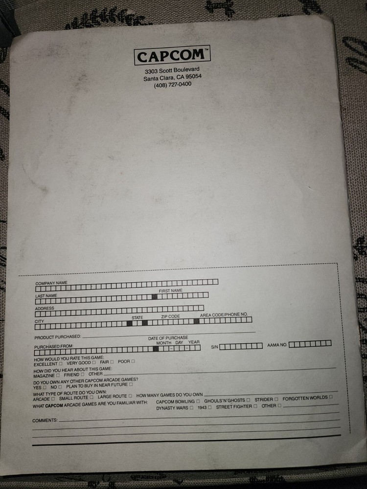 U N Squadron Manual Capcom Arcade