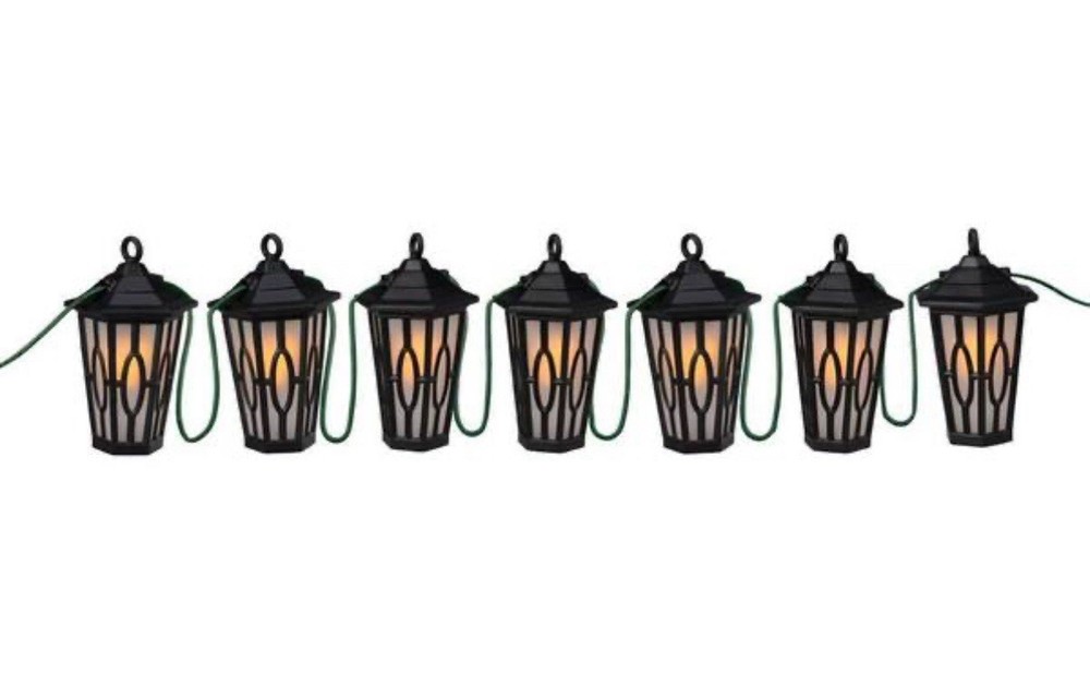 Patio Lights 7-Light Black LED Carousel String Lanterns New