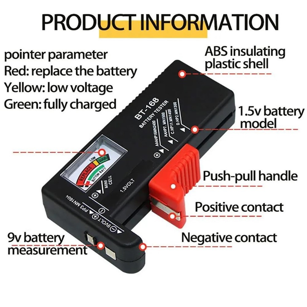 Battery Tester Checker Capacity Display Checkered black