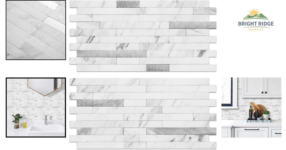 Heat Resistant PVC Backsplash Tiles, 40 Sheets with Textured Marble Surface