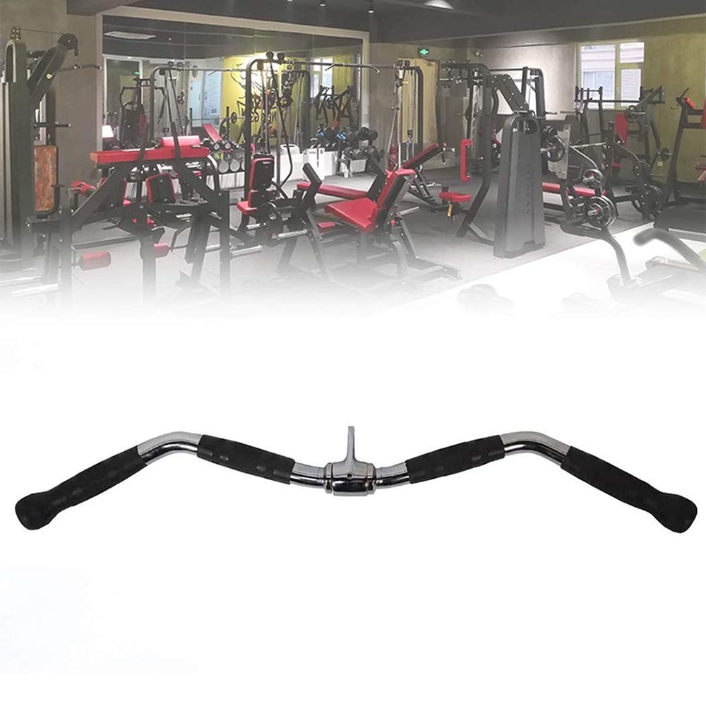 Lat Bar Cable Machine Attachment, Curl Pulldown Bar with Full Rotation and Rubbe