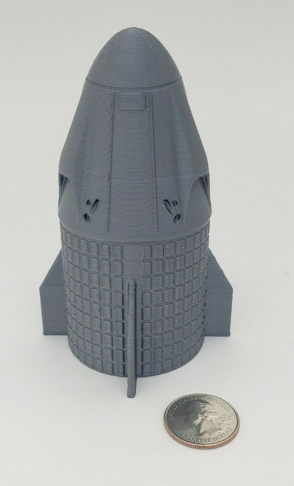 3D Printed SpaceX 1/72 Dragon Crew Capsule Model Rocket 4.4" Silver PLA Plastic