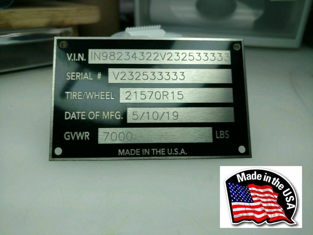 ENGRAVED 5 LINE TRAILER ID DATA PLATE NUMBER DATA TAG NAMEPLATE
