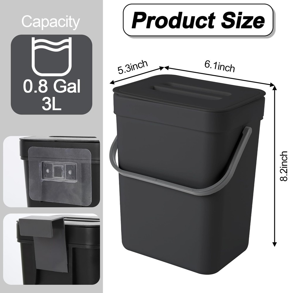 Compost Bin Kitchen, for use on Countertops or Under Sinks, Hanging Trash Can wi