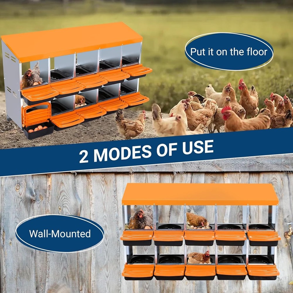 10 Hole Chicken Nesting Box Hen Laying Boxe Roll Away Nesting Box for Laying Egg