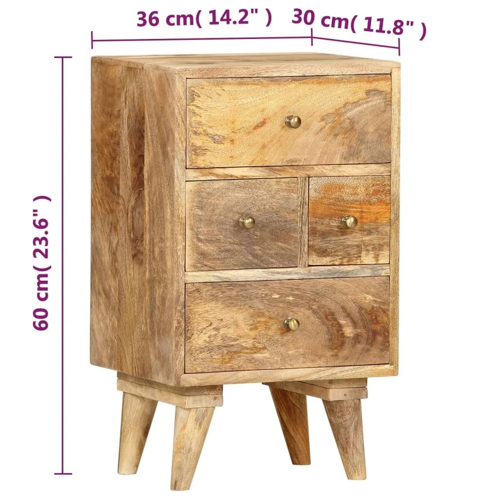 Bedside Cabinet Brown Solid Mango Wood Medium Bedside Cabinet