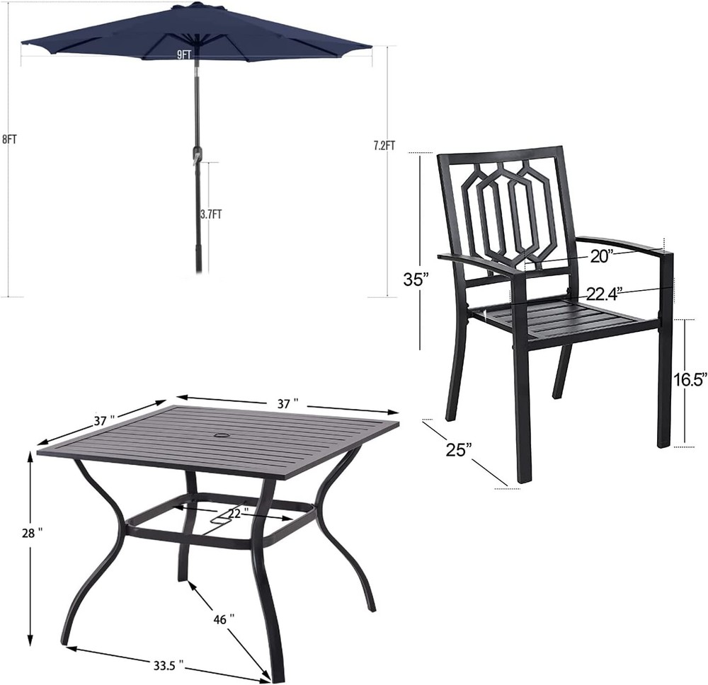 6Pcs Outdoor Patio Dining Sets Stackable Dining Chairs Table with Patio Umbrella