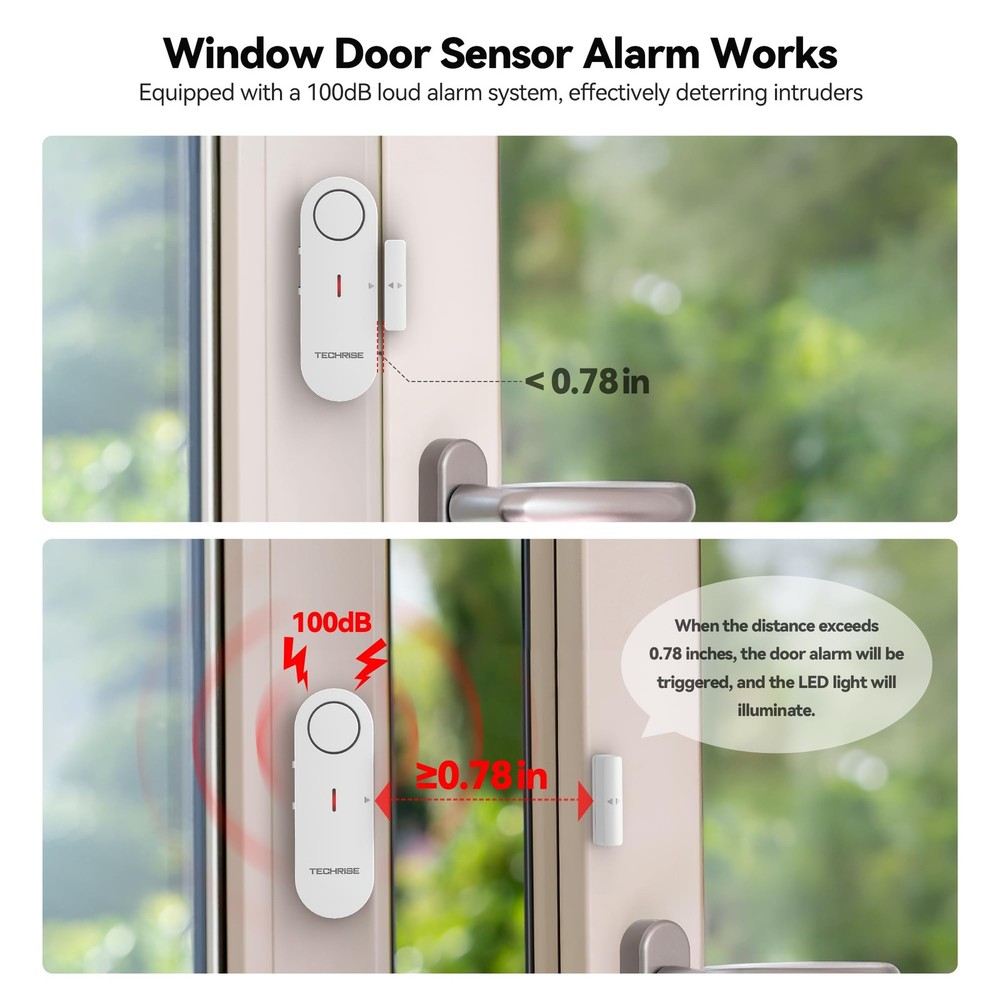 TechRise 2-in-1 Alarm & Chime, Easy-to-Install Door Sensor, White