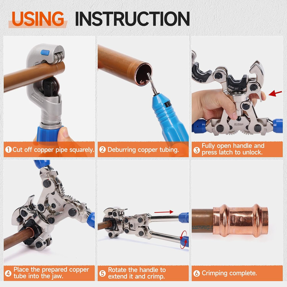 Copper Pipe Pressing Tool Kit with Cutter&Deburring Tool for Propress Copper Fit