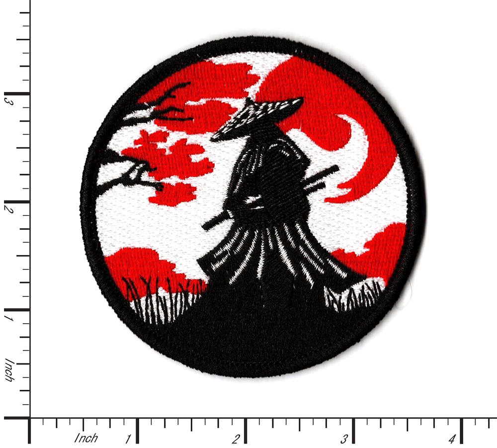 Japanese Samurai Warrior Red Moon Embroidered Iron On Patch Exclusive Design