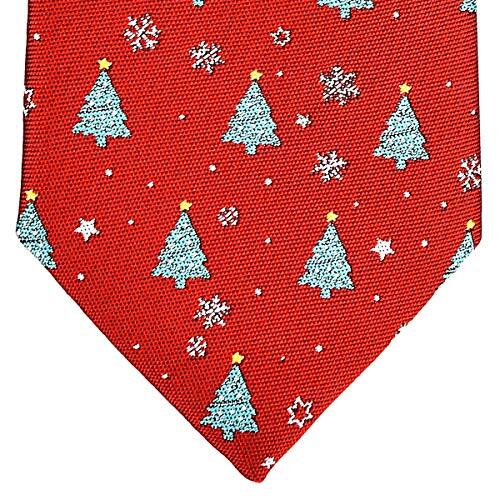 Christmas Tree and Snowflakes Pattern Microfiber 2.4" Skinny Tie Red