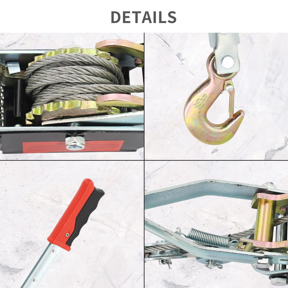 Come Along 4T Pulling Capacity Winch Ratchet Dual Gear Power Puller Heavy Duty