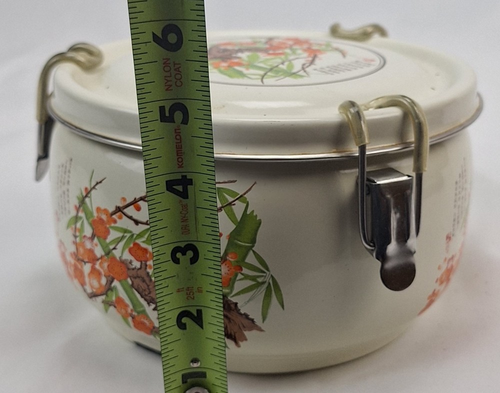 Vintage Asian Enamelware Clamping Latch Cherry Blossoms