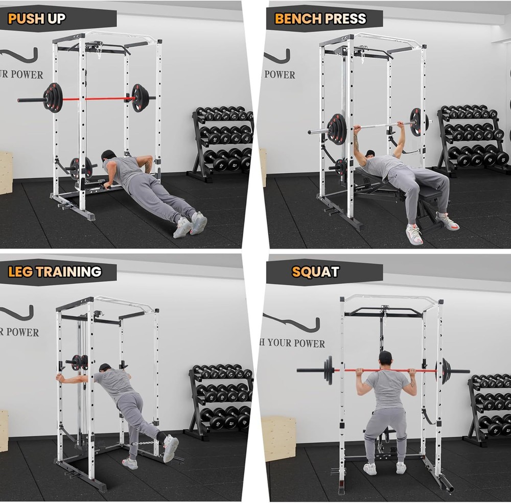 Multi-Functional Power Cage Power Squat Rack w/ LAT Pulldown Squat Rack Home Gym