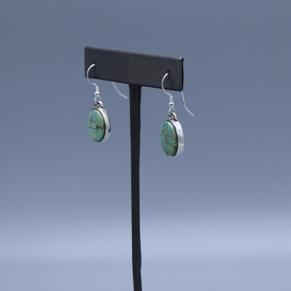 Sterling Silver Turquoise Inlay Dangle Wire Earrings from First American Traders