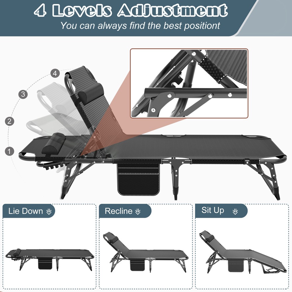 SLSY Folding Camping Cot Adjustable 4-Position Reclining Chaise Pillow Mattress