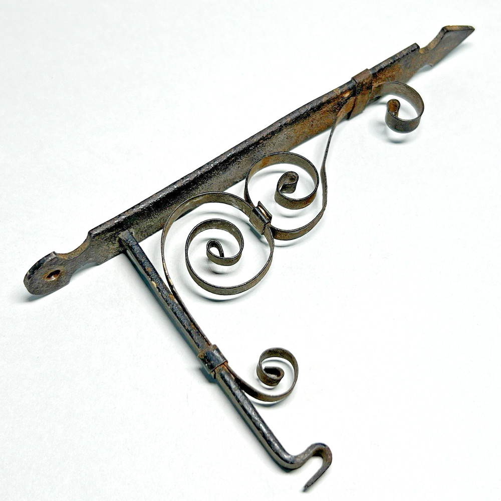 Victorian Cast Iron Wrought Scroll Bracket Wall Hanger Hook Black Single Small