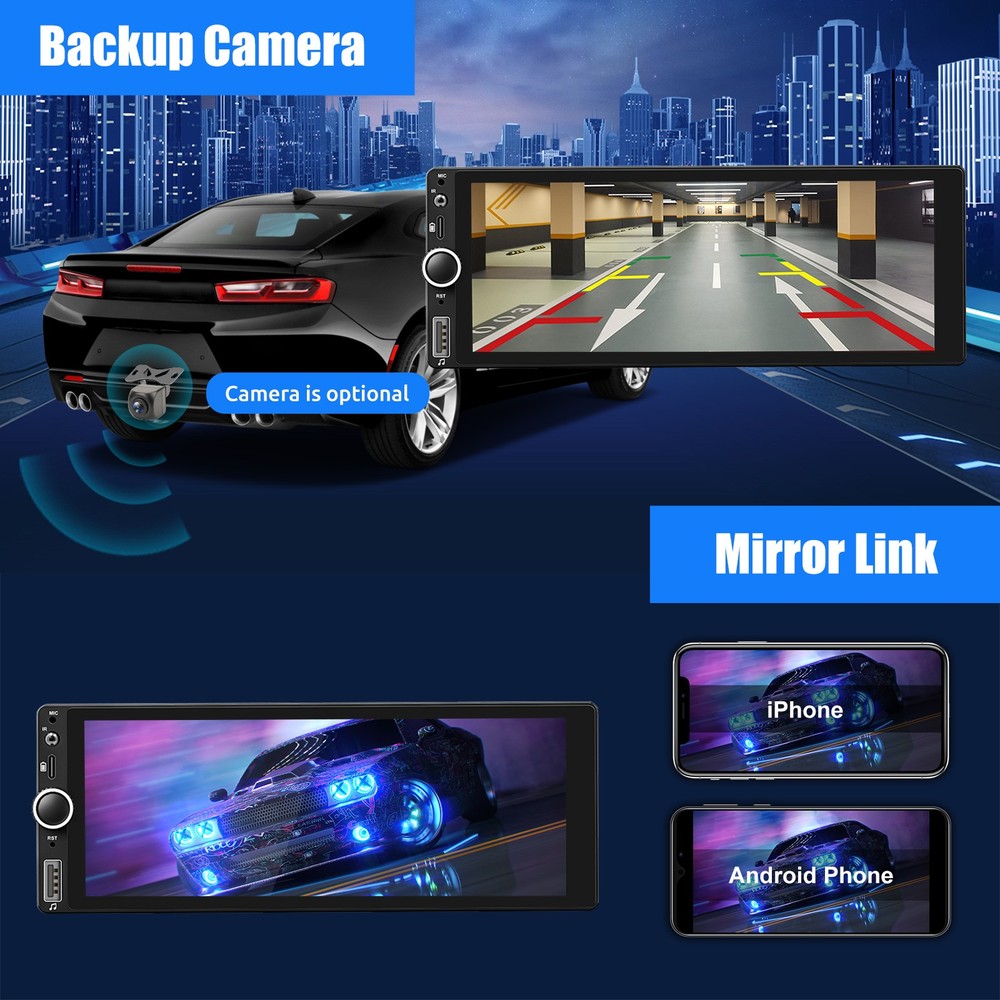 Single 1 Din 4+64G Android 14 Car Stereo IPS Touch Screen GPS USB Bluetooth AUX