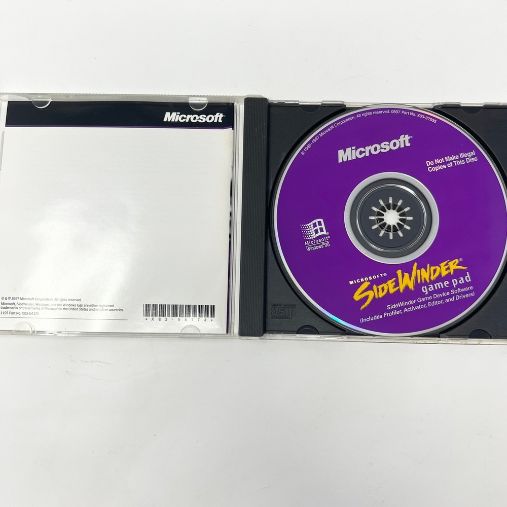 Microsoft SideWinder Game Pad PC Windows 95 Game Device Software CD, 1997
