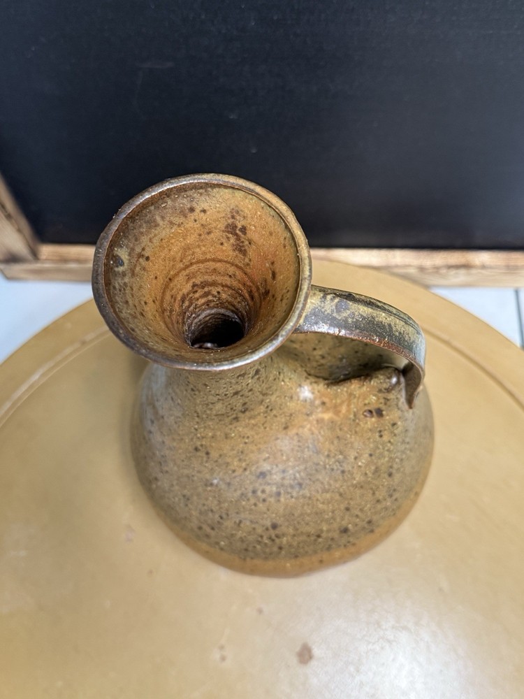 Handcrafted Brown/Beige Speckled Art Pottery Pitcher W/pulled Handle