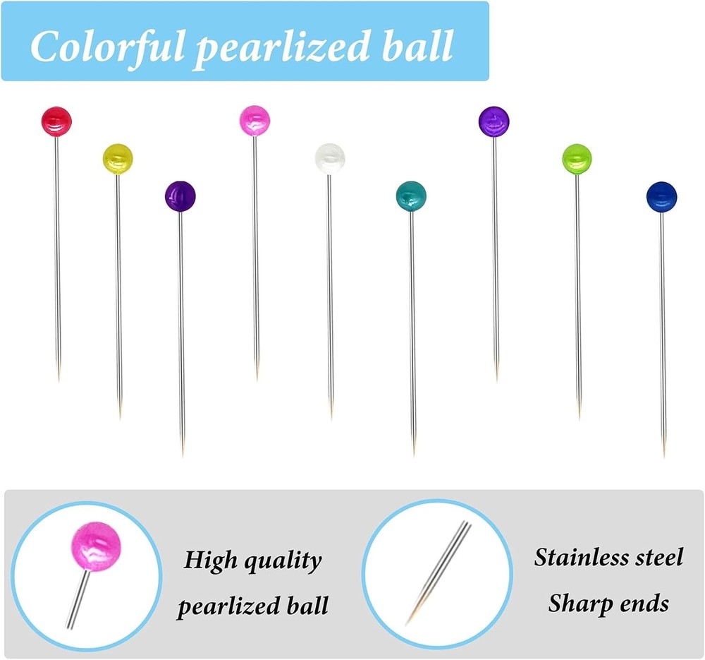 Assorted Color Sewing Pins - 600 Pearlized Straight Pins for Fabric Projects
