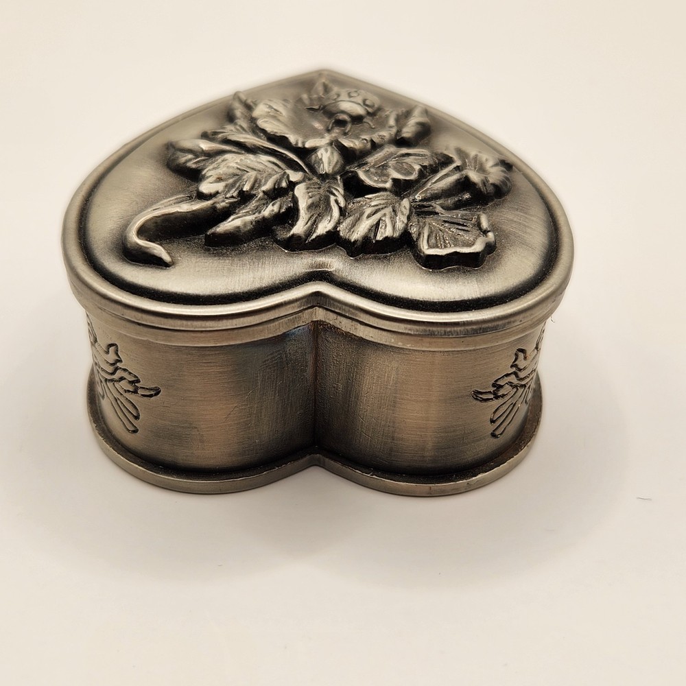 Silver Trinket Box Flower Embossed Engraved Lady Bug Lined