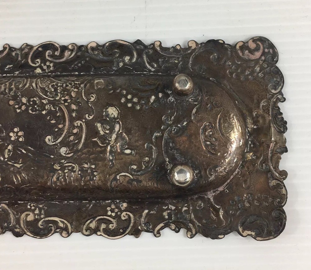 Antique 1893 Samuel Boyce Landeck Solid Silver Putti/Cherubs Embossed Pen Dish