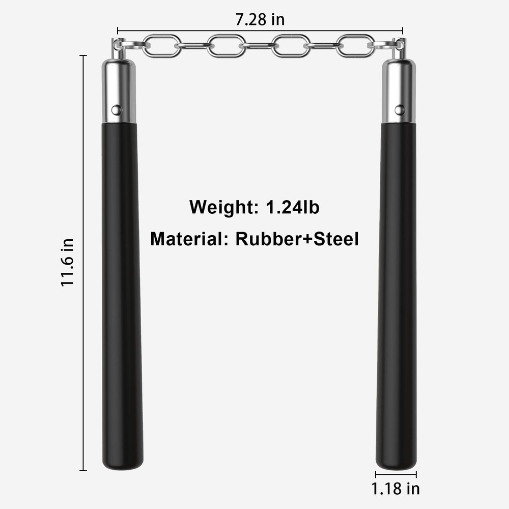 zalani Nunchucks - Safe Solid Rubber Training Nunchucks/Nunchakus with Black