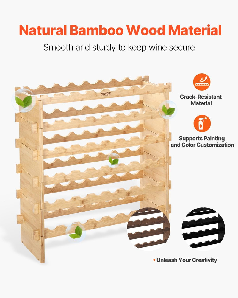 6-Tier 48 Bottles Stackable Modular Wine Rack, Freestanding Wines Holder Display