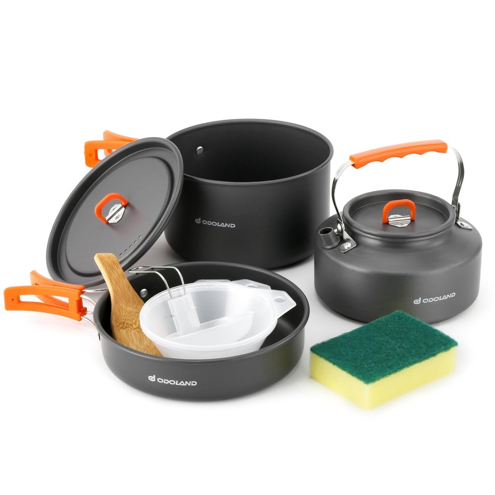 Odoland 10pcs Camping Cookware Camping Pots and Pans Set with Kettle Plastic ...