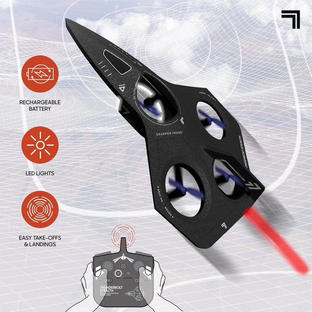 Sharper Image® Thunderbolt Stealth Drone, USB-C Rechargeable, Flight Assist