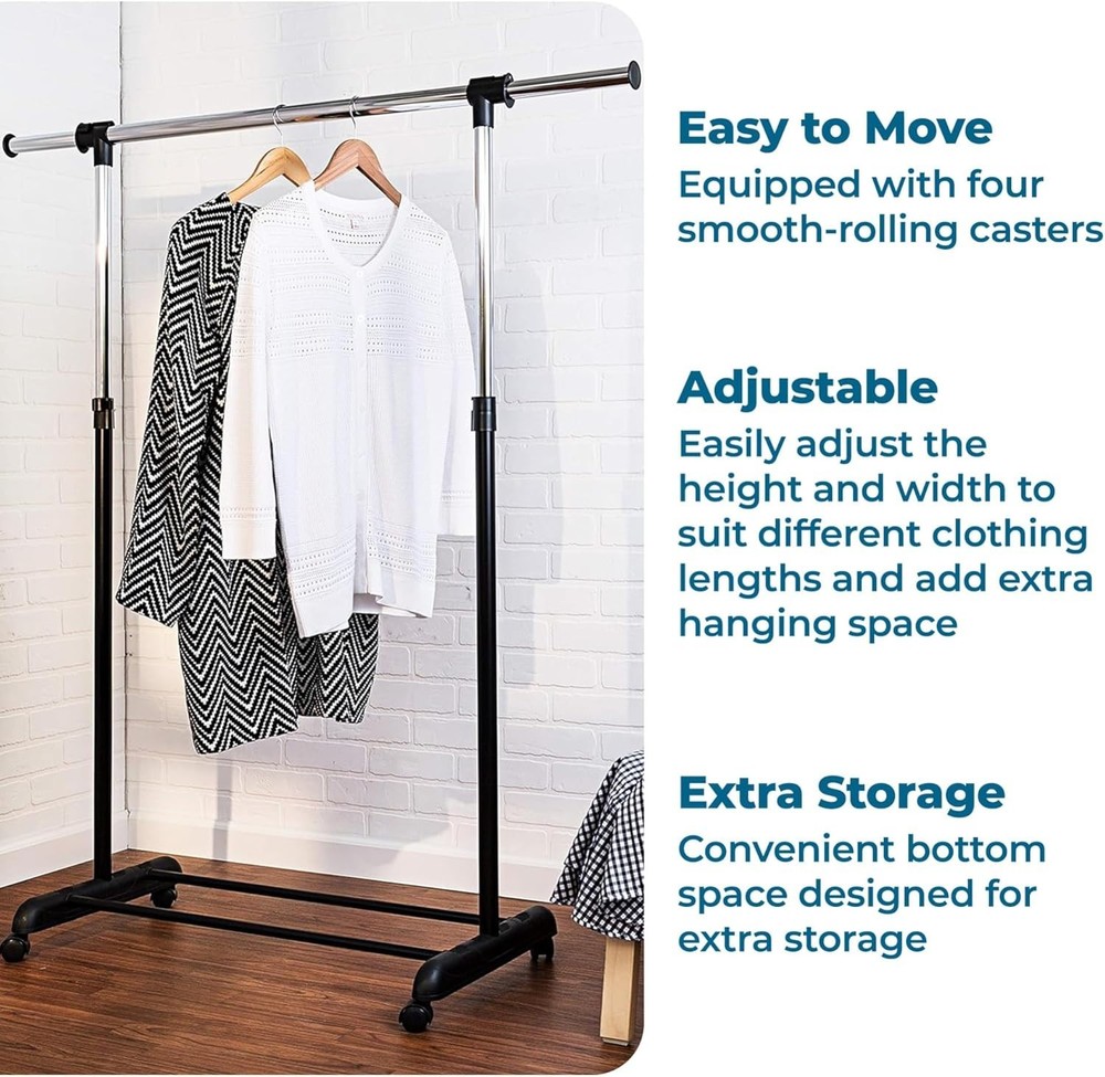 Rolling Clothes Rack with Adjustable Dimensions - Durable Metal Design