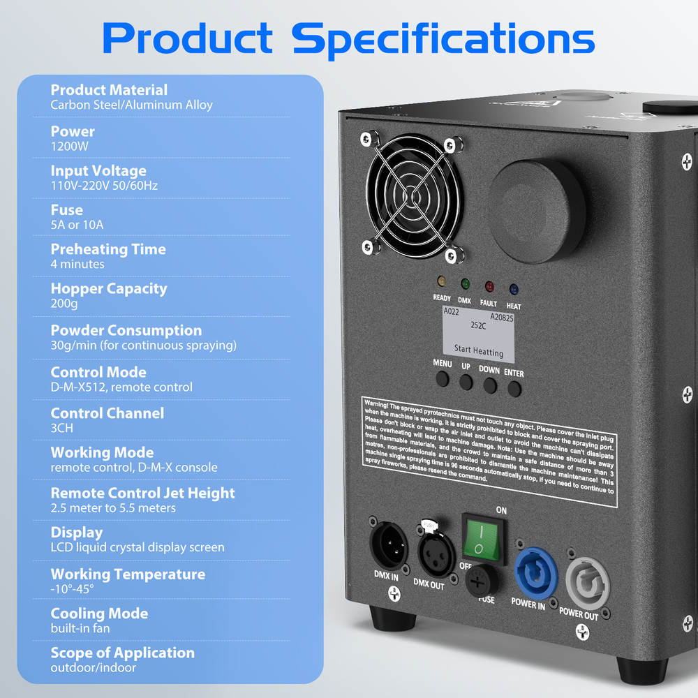 1200W Cold Spark Machine Stage Effect DMX Firework Machine DJ Event Show Wedding