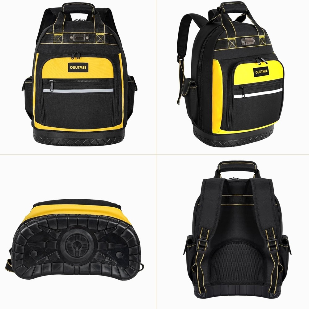17" Tool Backpack with Multi Pockets Water Resistant Hard Bottom Bag