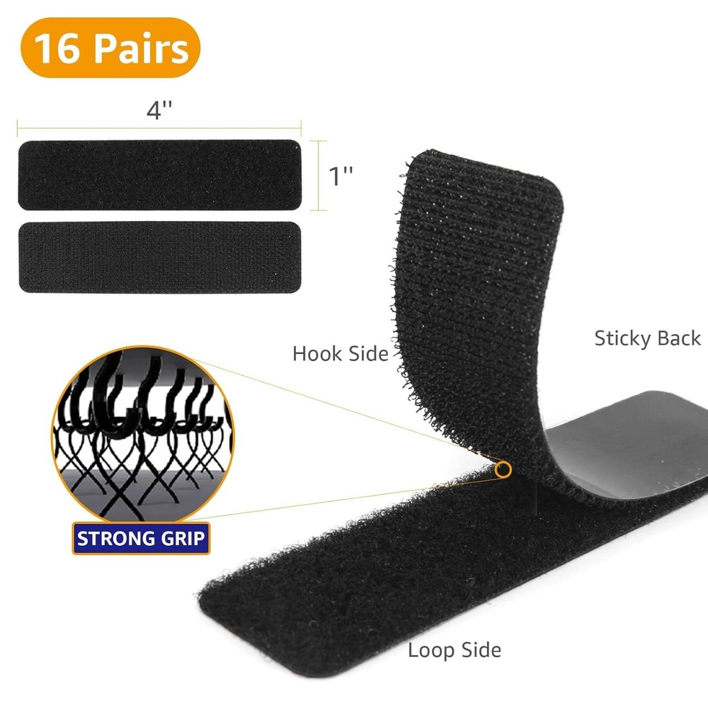 Strong Adhesive Hook & Loop Fasteners - 16 Sets for Home Organization Projects