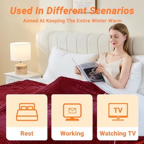 Heated Blanket Electric Throw, Soft Flannel Heating Blanket with 8 Hours Auto
