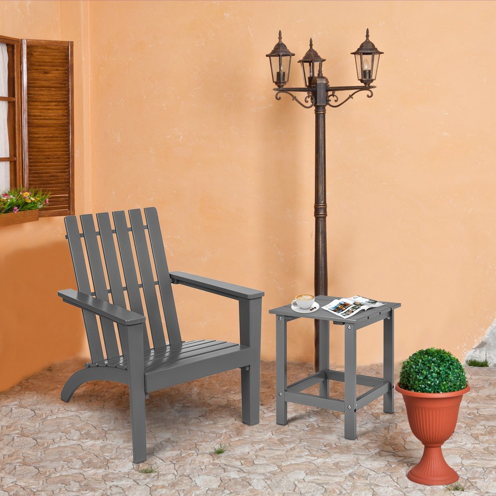Patiojoy Patio 2PCS Adirondack Chair Side Table Set Solid Wood Garden Deck Grey