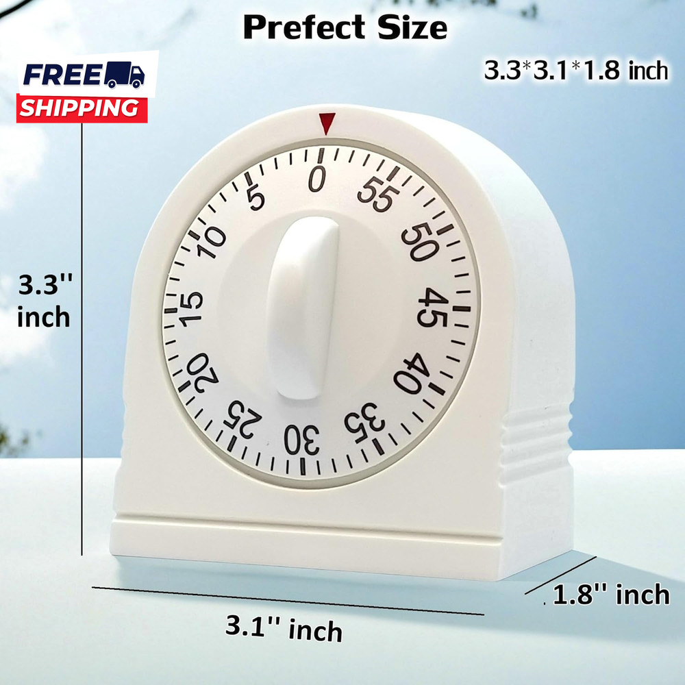 60 Minute Wind up Timer, Visual Mechanical Timer with Loud Alarm, Manual Countdo