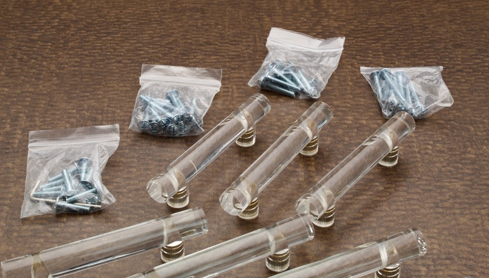 13 Vintage Clear Lucite Bar Style Pull Drawers