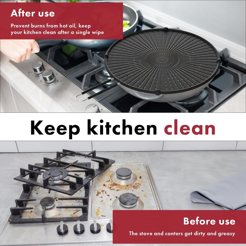 Silicone Splatter Screen for Frying Pan Suitable for 13” Pans, Multi-Use Grea...