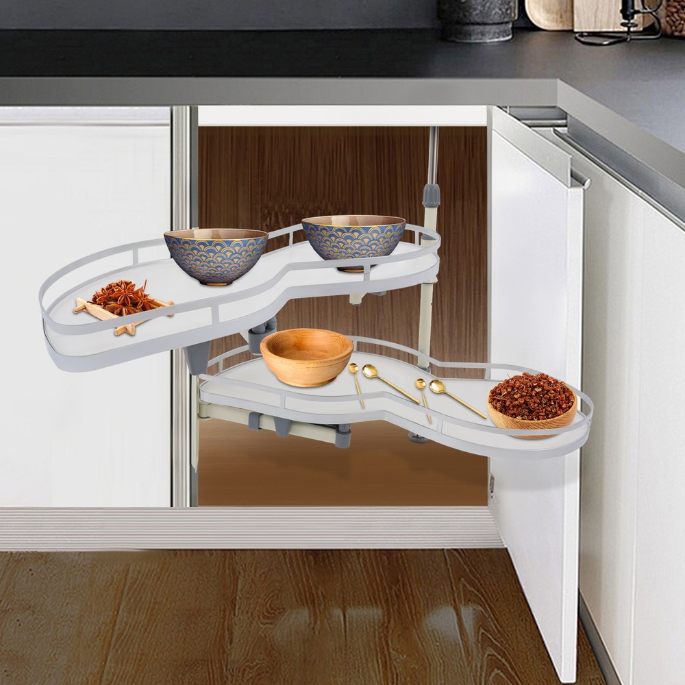 2 Tier Swing Tray Left Blind Corner Kitchen Cabinet Pull Out Kitchen Organizer